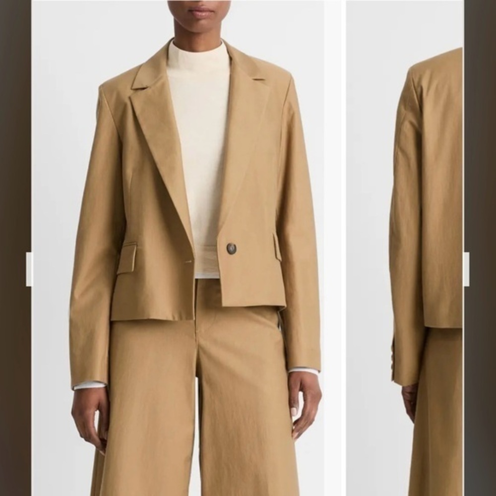 Vince Cotton & Wool Twill Crop Blazer in Light Oak Wood Size 4